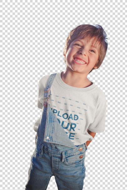 Transparent Smiling Kid Wearing a T-Shirt Mockup at a Park