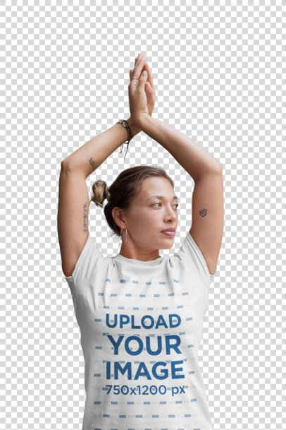 Transparent Mockup of a Yoga Teacher Wearing a Tee While in a Pose