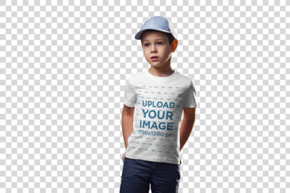 Transparent T-Shirt Mockup Featuring a Boy Standing Against a Blurry Background 