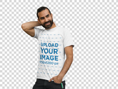 Transparent Man Standing Outside a Restaurant T-Shirt Mockup
