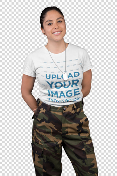Transparent T-Shirt Mockup of a Female Veteran 21231