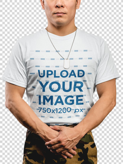 Transparent T-Shirt Mockup of a Man in a Military Uniform 21262