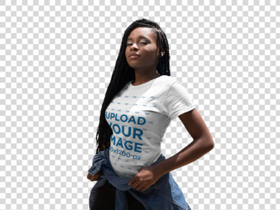 Transparent Mockup of a Young Woman with Loc Braids Wearing a Cool Tee 17190