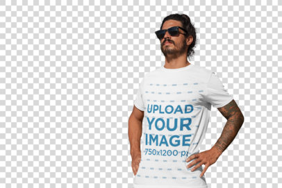 Transparent T-Shirt Mockup of a Tattooed Man Standing by Palm Trees 