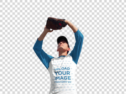 Transparent Raglan Shirt Mockup of a Boy Playing Baseball a16370