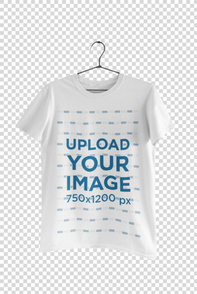 Transparent Mockup of a Basic Round Neck Tee Hanging on a Wall 