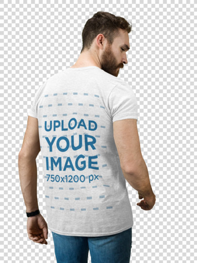 Transparent Heathered T-Shirt Mockup of a Bearded Man Facing the Wall 