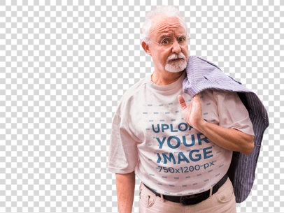 Transparent T-Shirt Mockup of a Senior Man in the Street
