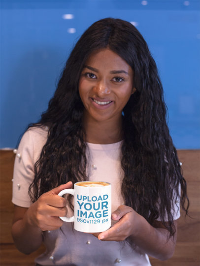 Smiling Pretty Woman Holding a Coffee Mug Mockup