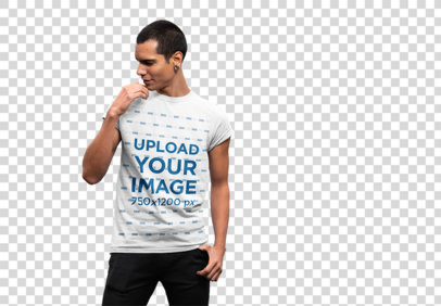 Transparent Mockup of a Man Wearing a T-Shirt in an Industrial Area