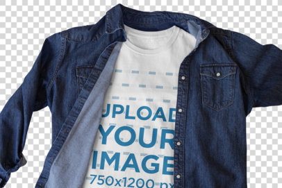 Transparent Closeup Mockup of a Basic Crewneck Tee with a Denim Garment 33862