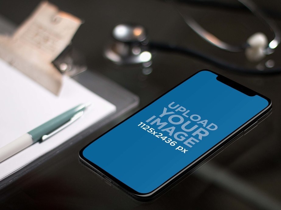 iPhone 11 Pro Mockup Lying on a Doctors Office Desk