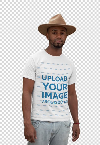 Transparent T-Shirt Mockup Featuring a Man Wearing a Felt Hat 22763