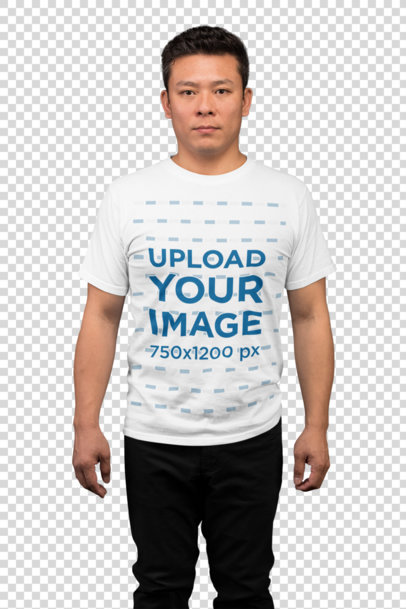 Transparent Mockup of a Man Wearing a Round Neck Tee
