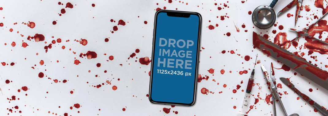 Halloween iPhone 11 Pro Mockup on a Butcher Surgery Table