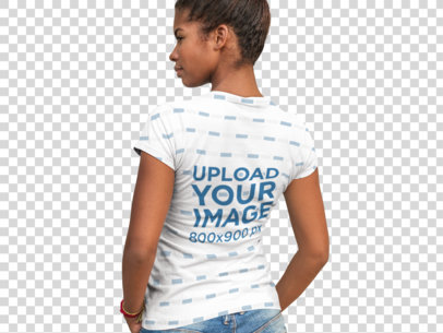 Transparent Back Shot of a Woman Wearing a Sublimated Tee Facing a Concrete Wall