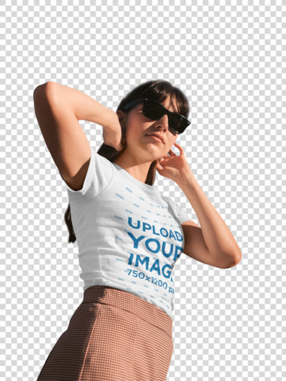 Transparent Mockup of a Cool Woman Wearing a T-Shirt with Her Sunglasses On
