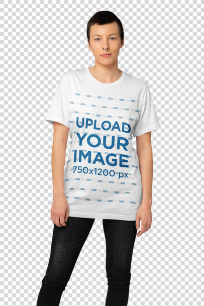 Transparent Mockup of an Androgynous Woman Wearing a Slouchy Tee