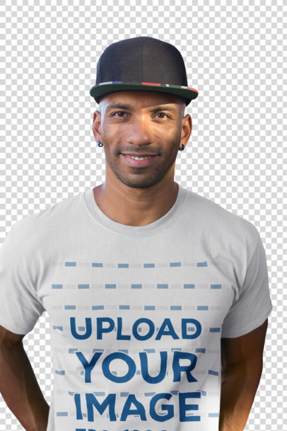 Transparent T-Shirt Mockup of a Man with a Hat
