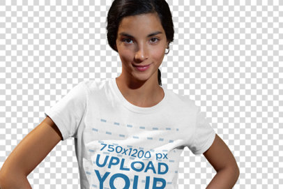 Transparent T-Shirt Mockup Featuring a Smirking Woman