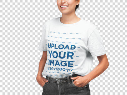 Transparent Closeup Tee Mockup of a Happy Woman in a Studio