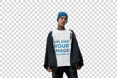 Transparent T-Shirt Mockup of an Edgy Man Standing in an Urban Bridge