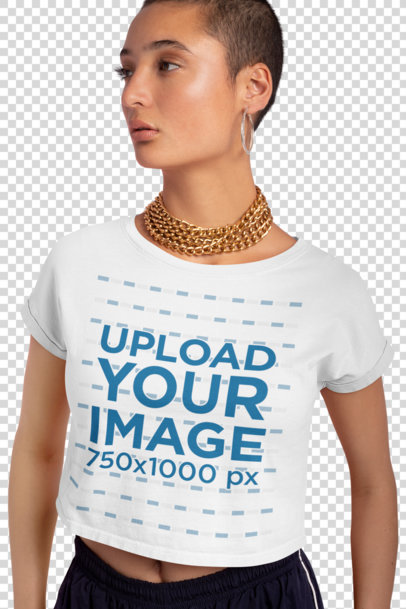 Transparent Crop Top Mockup of a Woman Wearing a Golden Chain Necklace
