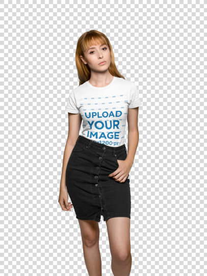 Transparent Beautiful Woman Wearing a Round Neck Tshirt Mockup Near Plants