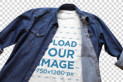 Transparent Crew Neck T-Shirt Mockup Featuring a Denim Garment 