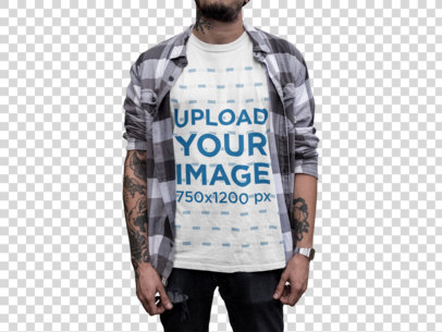 Transparent Tattooed Man at a Dangerous Neighborhood Wearing a Round Neck T-Shirt Mockup 
