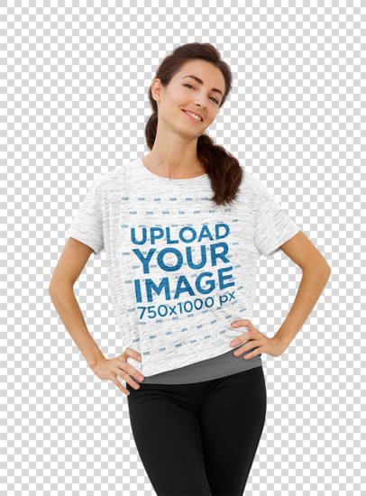 Transparent T-Shirt Mockup Featuring a Woman in an Athleisure Outfit 