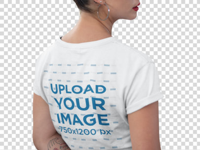 Transparent Back Shot of a Tshirt Mockup Featuring a Woman Walking