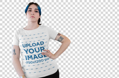 Transparent Mockup of a Blue-Haired Tattooed Woman with Hear Hand on Her Hip 25475