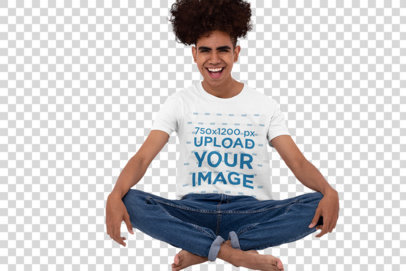 Transparent Mockup of a Happy Young Big-Haired Man Sitting on the Floor 31229