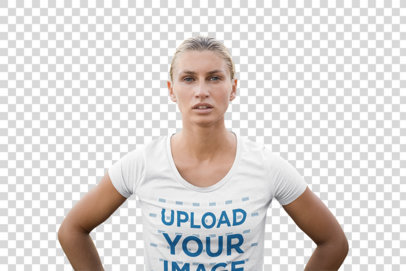 Transparent T-Shirt Mockup of a Female Recruit at a Training Camp
