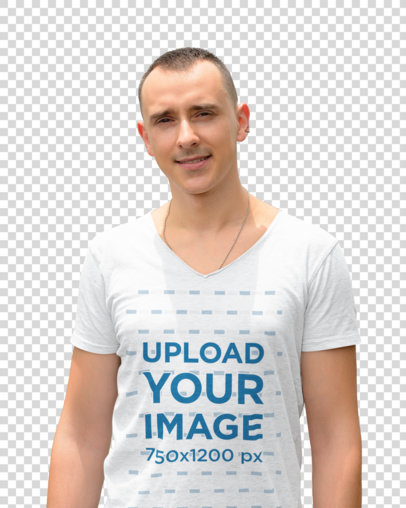 Transparent Mockup of a Man Wearing a Tee with a Wide V-Neck 44437-r-el2