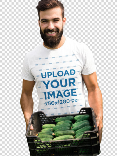 Transparent Tee Mockup of a Bearded Man Holding a Basket of Zucchinis 40385-r-el2