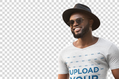 Transparent Heather T-Shirt Mockup of a Man Wearing a Fedora Hat