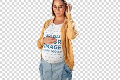 Transparent T-Shirt Mockup of a Pregnant Woman at a Park