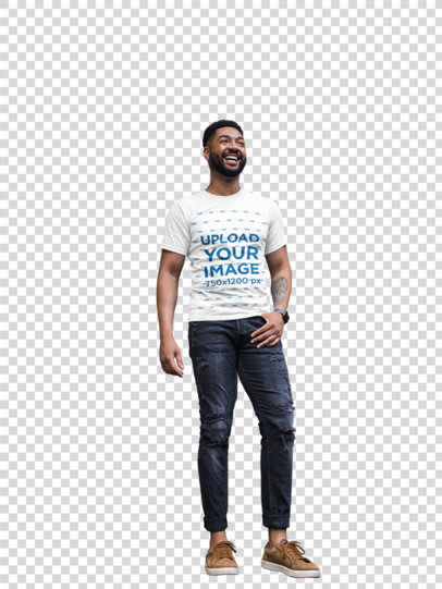 Transparent T-Shirt Mockup of a Stylish Man Smiling