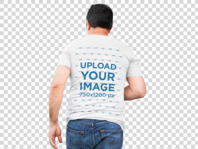 Transparent T-Shirt Mockup of the Back of a Middle Aged Man Walking
