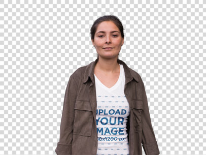 Transparent Urban Style Woman with a T-shirt Mockup