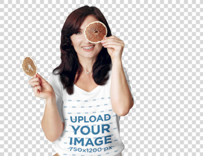 Transparent V-Neck Tee Mockup Featuring a Woman Doing Funny Faces 46182-r-el2
