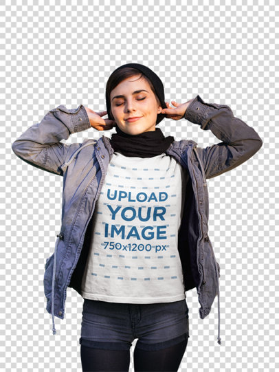 Transparent T-Shirt Mockup Featuring a Hipster Woman in a Fall Outfit a17929