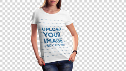 Transparent Mockup of a Woman Showing off Her T-Shirt on the Street 