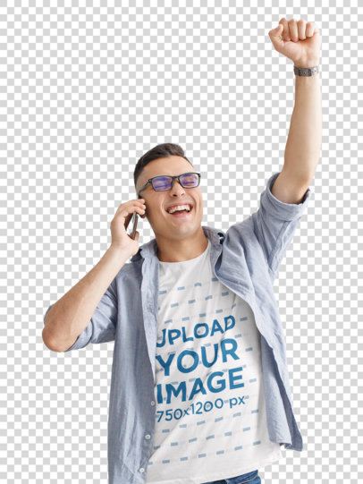 Transparent T-Shirt Mockup Featuring a Cheerful Man on the Phone 44518-r-el2