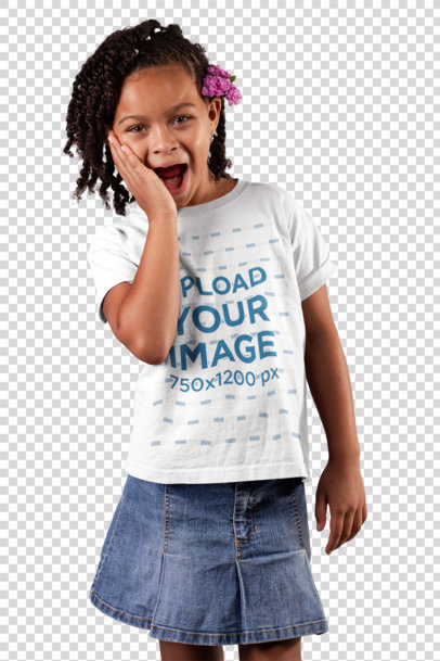 Transparent T-Shirt Mockup of a Little Girl With a Surprised Look