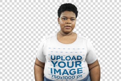 Transparent Plus Size T-Shirt Mockup of a Woman on a Subway Train