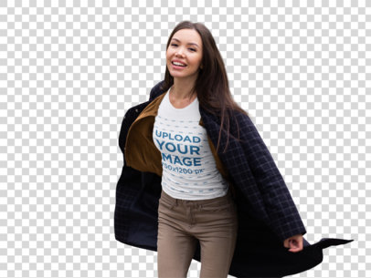 Transparent T-Shirt Mockup of a Happy Woman Wearing an Autumn-Style Outfit 42460-r-el2