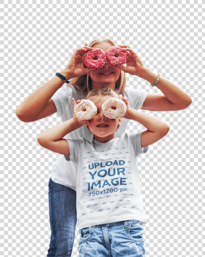 Transparent V-Neck Tee Mockup of a Girl Having Fun with Some Donuts